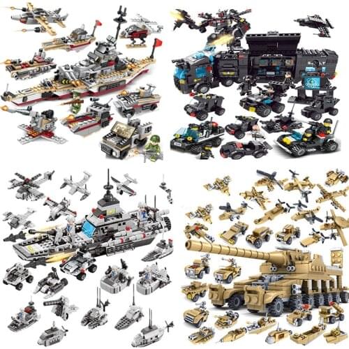 8IN1 16IN1 City Special Police Model Building Blocks Set DIY Military Command Car Assemble Educational Bricks Toys for Children