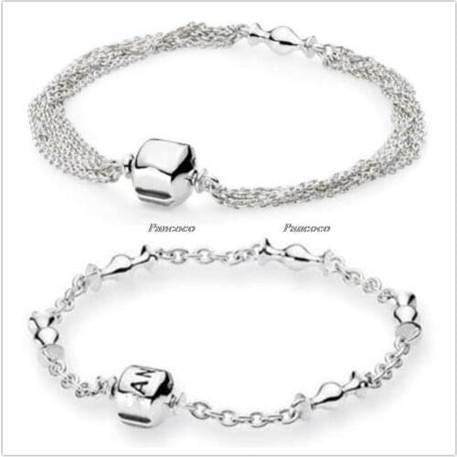 Authentic 925 Sterling Silver Moments Multi Snake Chain Ball & Barrel Snake Chain Bracelet Fit Bead Charm Diy Pandora Jewelry
