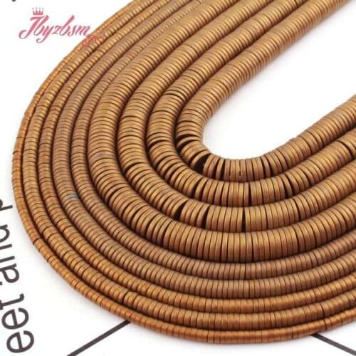 Natural Hematite Gold Forst Heishi Button Loose Stone Beads 1x2/1x4/1x6mm For Jewelry Making DIY Necklace Bracelet Strand 15"