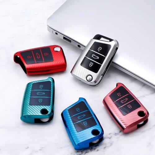 Fashion Carbon Fiber TPU Car Key Case Full Cover Key Shell For Volkswagen VW Golf 7 mk7 Skoda Octavia A7 Portector Accessories