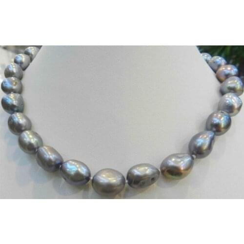 12x13mm gray baroque real pearl choker necklace 925 silver clasp natural Freshwater PEARL Women Jewelry 35cm 43cm 15'' 17