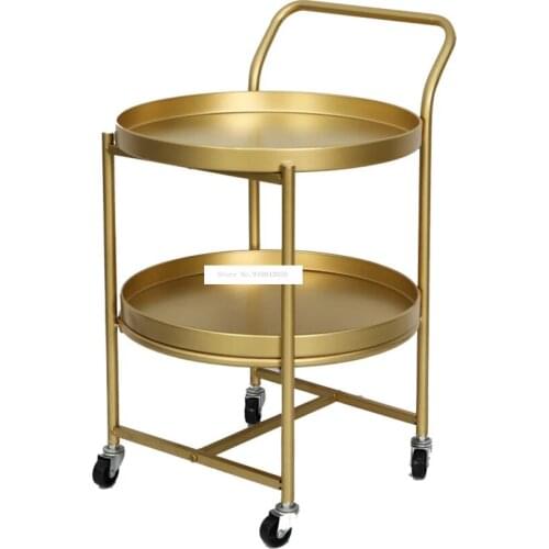 18XS200 Living Room lron Tea Table Double Desk Cart Table Mobile Coffee Table Removable Double Layer Side Table With Pulley