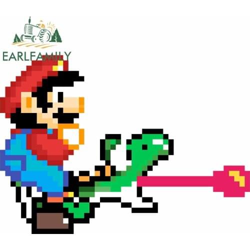 EARLFAMILY 13cm x 9.4cm for Pixel Yoshi Mario Funny JDM Car Stickers DIY Waterproof JDM Accessories Car Styling Graffiti Decal