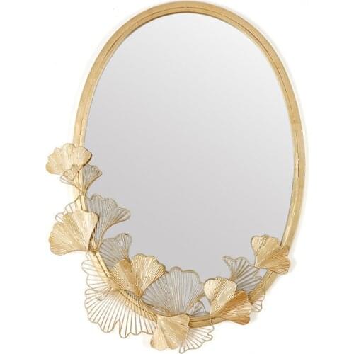 Europe Wrought Iron Wall Hanging Decorative Ginkgo Biloba Leaf Mirrors Crafts Decoration Bathroom Bedroom Mirror Orn R2129
