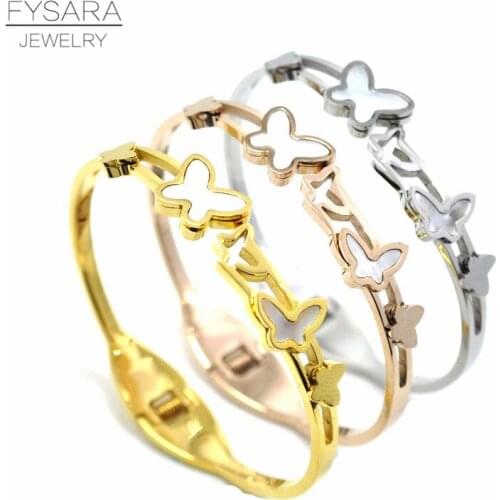 FYSARA Brand Shell Jewelry Lover Butterfly Bracelets & Bangles For Women Rose Gold Color Charms Bracelet Lover Wedding Party