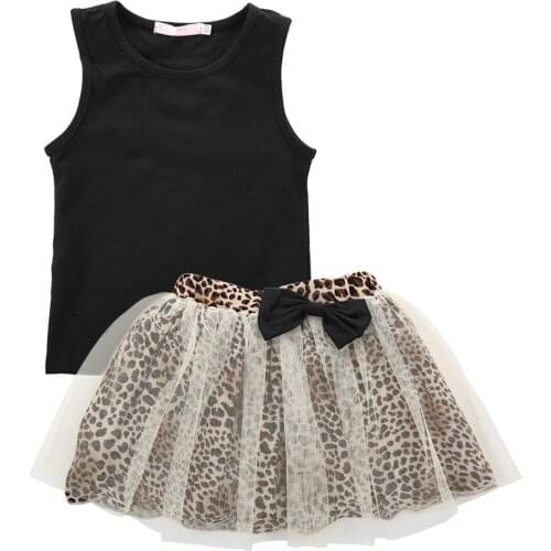 Summer 2PCS Toddler Kids Baby Girls Outfits Set Sleeveless T-shirt Tops Leopard Tutu Ball Gown Skirt Fashion Girls Clothes Sets