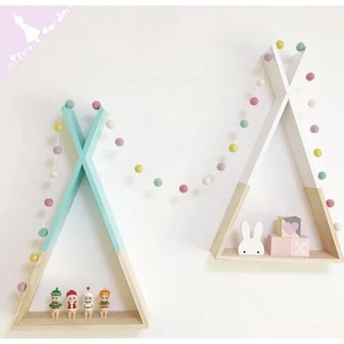 Creative Wooden Triangle Storage Rack Bedroom Wall Hanging Decoration Rack Nordic Childrens Room Wall Decoration Rack
