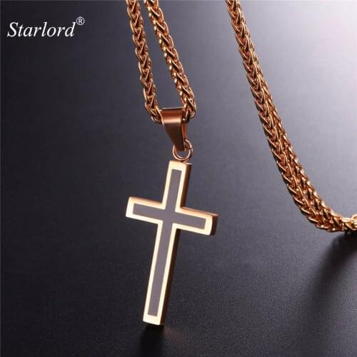 Starlord Cross Necklace&Pendant Stainless Steel/Rose Gold Color Chain For Men Trendy Christian Cross Chain GP952M