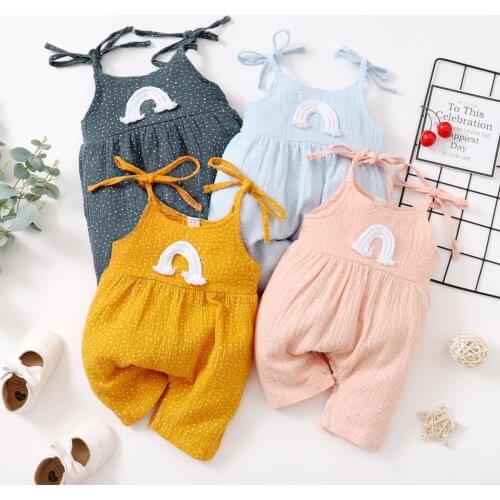 Summer Baby Short Romper with Rainbow Pattern Girls Sleeveless Round Collar Sling Jumpsuit Rompers