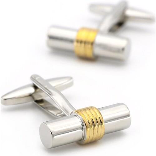 Mens Bar Cuff Links Copper Material Golden Cylinder Color
