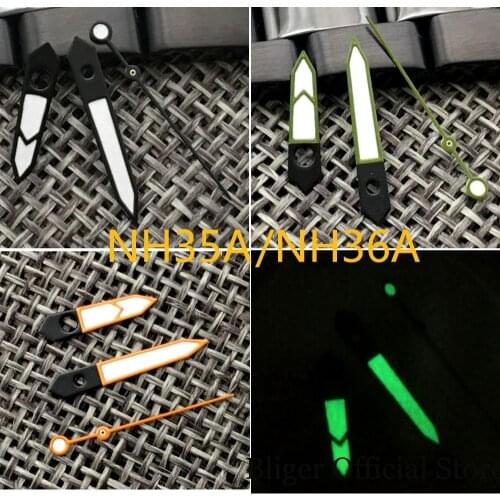 Black/Orange Edge Green Luminous Watch Hand Needle Set fit NH35A NH36A 7s26 7s36 7s25 7s35 6r15 4r15 4r35 4r36 6309 7002 7009