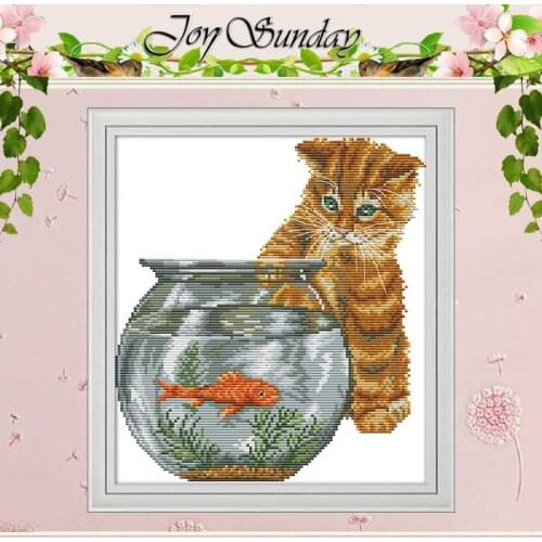 Cat And Fish Patterns Counted 11CT 14CT Animals Cross Stitch Sets DIY Chinese Cross-stitch Kits Embroidery Needlework Home Decor