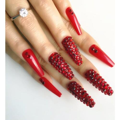 False Nails Fire red water drill Long Tips for Chip Gel for Nails Extensions Nail Tip Faux Ongles Fake Nails Stiletto Art 24pcs