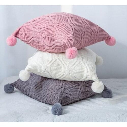 Chenille Knitting Cushion Cover Solid Color Geometric Check Pattern Soft Skin-friendly Pillow Cover Sofa Chair Home Decoration