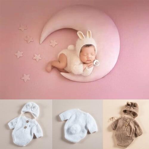 Newborn Photography Clothing Cute Baby Knit Hat+Jumpsuit Set Infant Photo Props Accessories Studio Newborn Shoot Rabbit Clothes