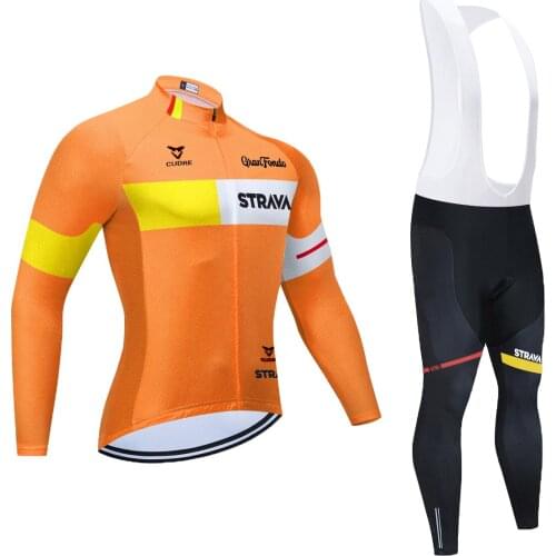 Orange Cycling Team Jersey STRAVA Sportswear MTB 20D Bike Pant Set Men Ropa Ciclismo Thermal Fleece BiCycling Clothing 2021