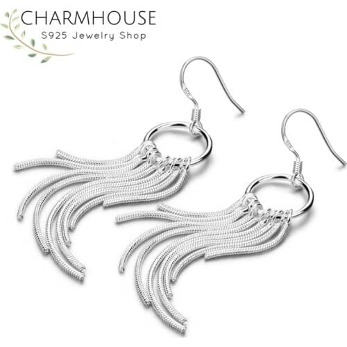 Pure Silver Earrings For Lady Woman Long Tassel Earing Brincos Femme Pendientes Mujer Korean Style Trendy Jewelry Party Gifts