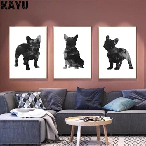 Modern Nordic Simple Animals Black French Bulldog Mosaic Pattern Canvas Painting Print Posters For Kids' Room Decor Unframed