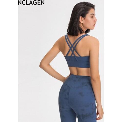 NCLAGEN Sports Bra For Women Yoga Crop Top Push-up Gym Underwear Workout Running Sexy Solid Color Cross Back Fitness Tank Top