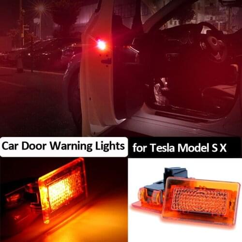 2PCS For Tesla Model S X Door Warning Light Anti-Collision Safety Red Alarm LED Lamp Temporary Parking Reminder Car Accessories