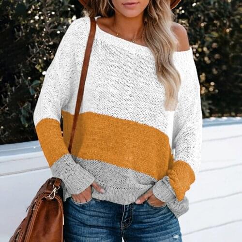 Block Patchwork Sweater Women O Neck Knitwear Pullover Female Casual Thin Sweater Beach Wear