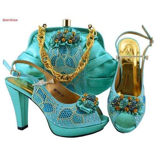 Doershow Shoe and Bag Set New 2018 Women Shoes and Bag Set In Italy skyblue Color Italian Shoes with Matching Bags Set SFG1-17
