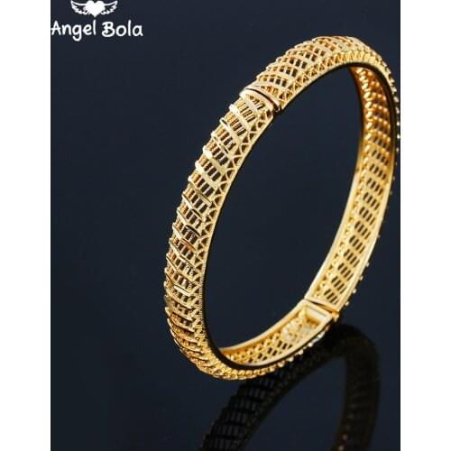 Gold Lattice Turkish Bangles&Bracelet Girls Women Hand Jewelry Arab Gift Muslim Dubai India Africa Gold Color Bangles for Women