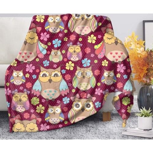 Upetstory Cute Cartoon Owl Print Large Kids Fleece Blanket Bedding Sheet Bedspread Blankets Personalized Flannel Thin Quilts