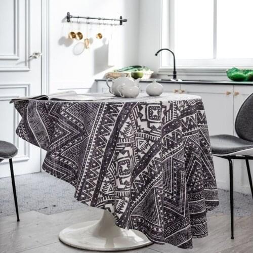 Bohemia Cotton Line Table Cloth Geometric Dustproof Round Tableclothes Household Coffee Tea Table Cover for Home Dining Table