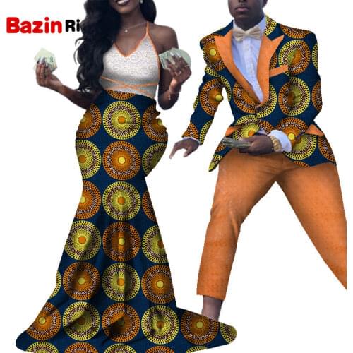 Couple Matching African Clothes Wedding Party Ceremory Dresses Couple Clothing Women Long Dress & Men Blazer Pant Suits WYQ352