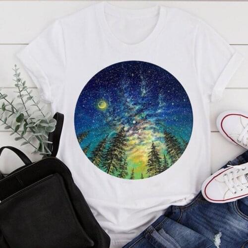 Women Clothes Cartoon Star Night Trend Style Cute Ladies Summer Print Fashion Tshirt Female Short Sleeve Tee Top Graphic T-shirt