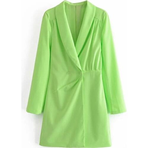 Spring Autumn 2021 women fashion long-sleeved suit with collar and shoulder pleated double breasted waist dress woman dresses