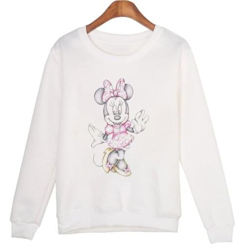 Graphic Cartoon Minnie Mouse Printing Joker Trend Pullover Sweatshirt white Lovers Kawaii Women Casual Long Sleeve Hoodies Tops
