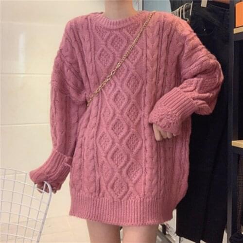 Sweaters for Women 2020 Fashion Solid Oversized Autumn Winter Ladies Knitted Sweater O-neck Full Sleeve Jumper Pullovers Top