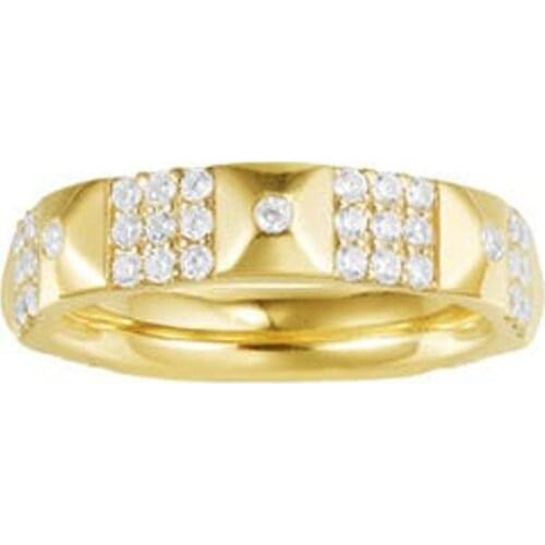 SLJELY Fashion Real 925 Sterling Silver Yellow Gold Color Unisex Geometric Finger Ring Paved Cubic Zirconia Stones for Women Men