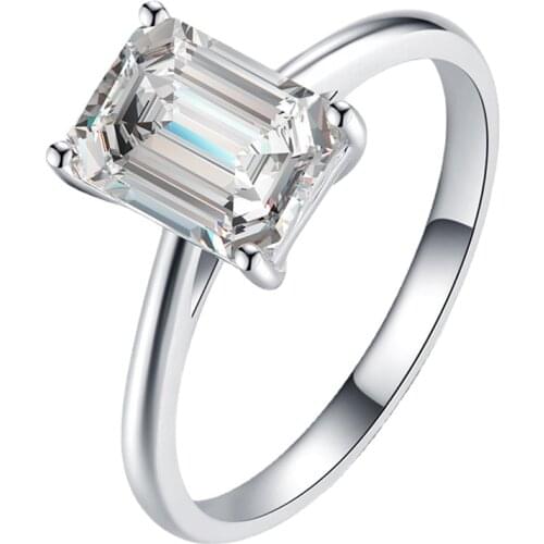 2ct Rectangular Real S925 Sterling Silver Rings Women Luxury Wedding Unique Proposal Conspicuous Engagement Diamond Jewelry Gift