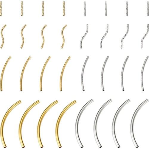 Golden Platinum Brass Curved Tube Beads Long Tubes Connectors for Jewelry DIY Handmade Bracelets Making Findings 160pcs/Box