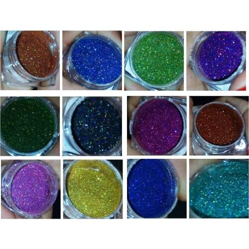 0.1MM(1/256") 004inch Nail Art Glitter Powder Holographic Dust 12color (Silver/Gold) Ultra-thin Holo Powder For Nail Art Decorat