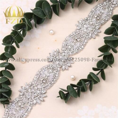 1 Pieces Pearls Rhinestone Appliques With Crystal Sew On Wedding Dress Bridal Crystal Decoration Iron Sash Belts Glass Beaded