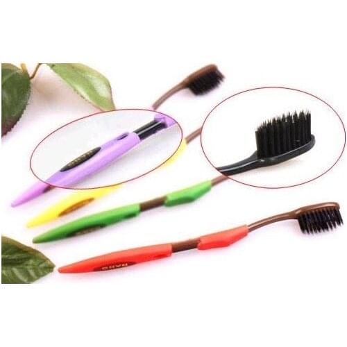 Black color Retail pack(4pcs) Hot selling healthy protable nano bamboo Anion Charcoal health dual adult toothbrush,person care