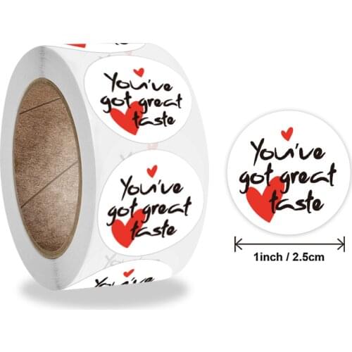 500pcs With heart You've Got Great Taste Stickers for Food Packing Gift Decoration Sticker Round Thank You Stickers for Business