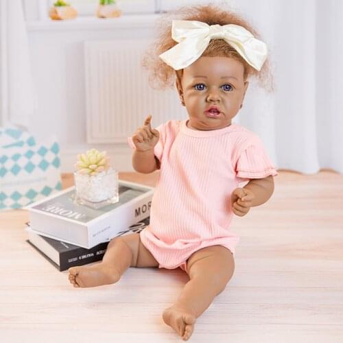 58cm Reborn Baby Dol Toy 23'' Full Silicone Handmade African Dolls Baby Girl Dolls Kids Christmas Birthday Gifts