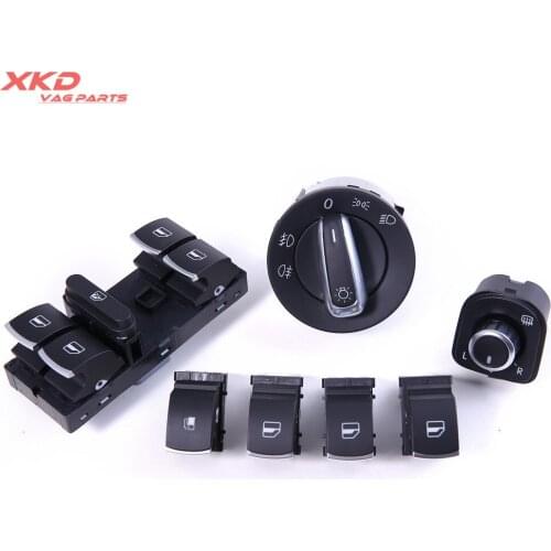 7pcs Chrome Headlamp Window Mirror Switch For V-W Jett-a Golf MK5 Rabbit