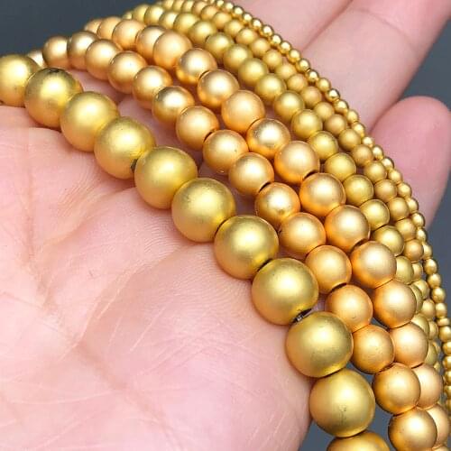 Natural Matte Gold Plated Hematite Stone Beads Round Loose Spacer Beads For Jewelry Making Diy Bracelet Necklace 15"Inches 2-8mm