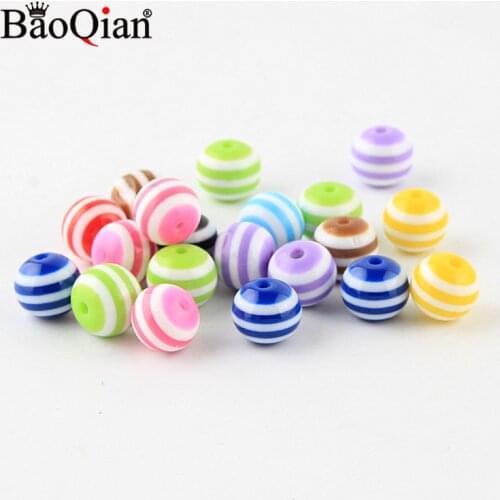 5-100pcs/lot Mixed Color Stripe Resin Beads 6/8/10/20mm Round Loose Beads For Jewelry Making DIY Crafts Scrapbooking Decoration