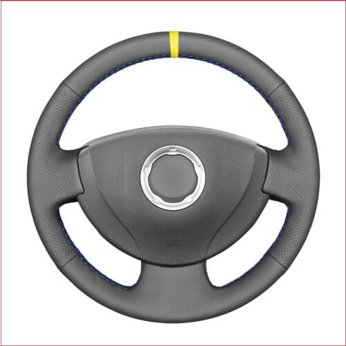 Yellow Marker Black Artificial Leather Steering Wheel Cover for Renault Logan 1 Sandero Lada Largus Nissan Almera G15
