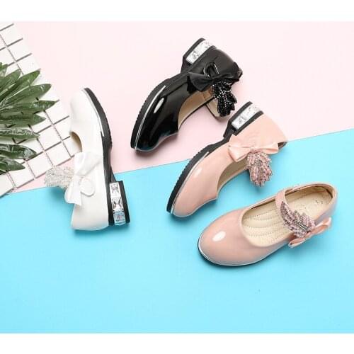 Children Shoes 2021 Girls Dance Princess Bow-knot Leather Shoes High Heels Show Shoes for Wedding Party Sweet Feather Fashion