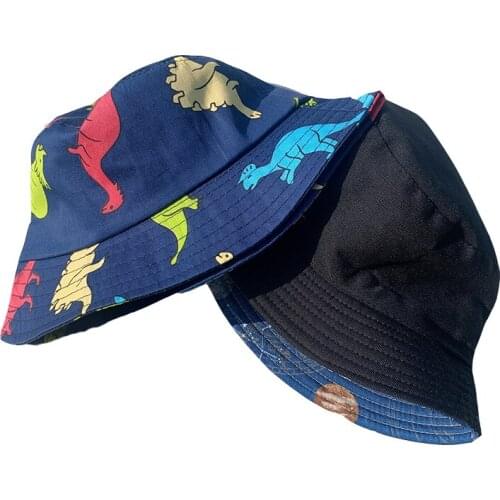 Kids Children Caps Wearable On Both Sides Baby Bucket Hat Fishing Outdoor Hip Hop Cap Cartoon Dinosaur Girl Boy Fisherman Hat