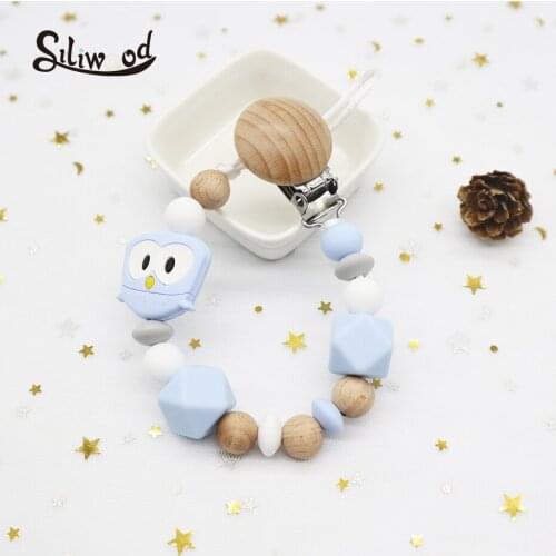 Baby Silicone Pacifier Clips Pacifier Chain Silicone Bead Wooden Bracket To Placate Baby Dummy Clip Holder And Bottle Chain