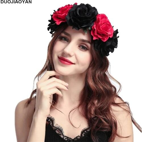 DUOJIAOYAN Handmake the festival hair band accessories big rose Artifical flower for women girls headband